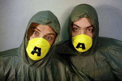 Altern-8, Mark Archer and Chris Peat, portrait, United Kingdom, 1990. (Photo by Martyn Goodacre/Getty Images)