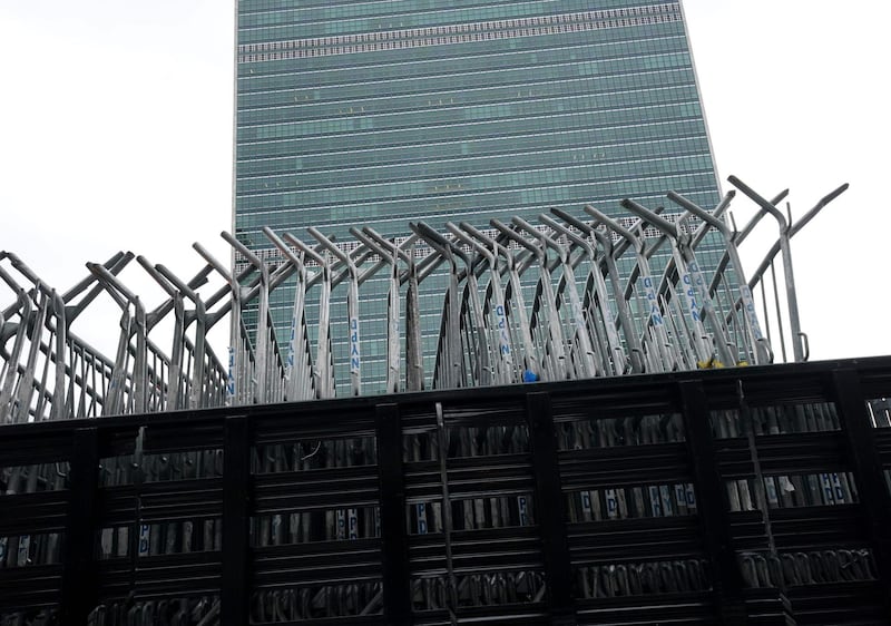 Police barricades outside the United Nations in New York. AFP