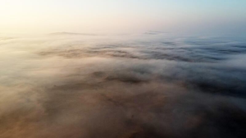 SHARJAH, UNITED ARAB EMIRATES , January 16– 2021 :- Early morning fog in Al Badayer desert area in Sharjah. (Pawan Singh / The National) For News/Stock/Online/Instagram/Standalone/Big Picture