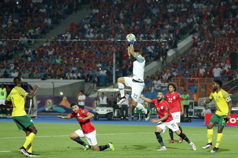 South Africa goalkeeper Ronwen Williams catches the ball during the match against Egypt. AP Photo