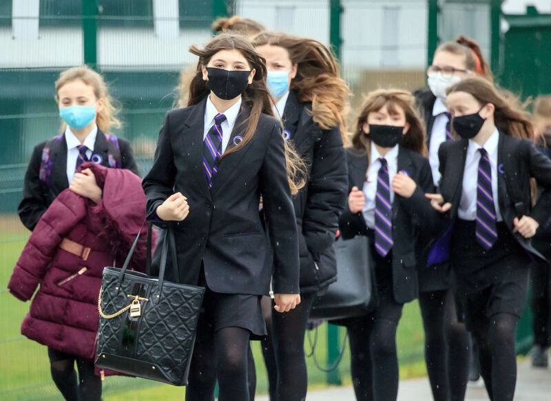 Students arrive at Outwood Academy in Doncaster, UK. Last year, more than 115,000 children were home educated, a third higher than the pre-pandemic level. PA