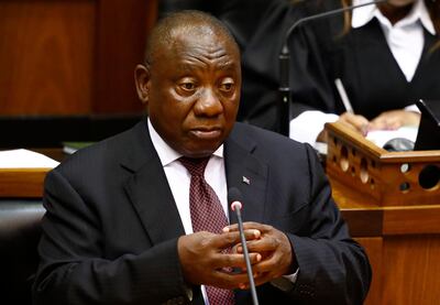 epa06966361 (FILE) - South African President Cyril Ramaphosa during a question and answer session about land expropriation in parliament, Cape Town, South Africa, 14 March 2018 (reissued 23 August 2018). According to reports, South African Minister of International Relations and Cooperation, Lindiwe Sisulu wants to communicate with US Secretary of State Pompeo over 'regrettable' remarks US President Donald J. Trump made on South Africa's land reform plans. A major debate around land expropriation without compensation is being waged in the country at present. Parliamentarians are currently debating to amend the constitution to allow for land expropriation.  EPA/NIC BOTHMA