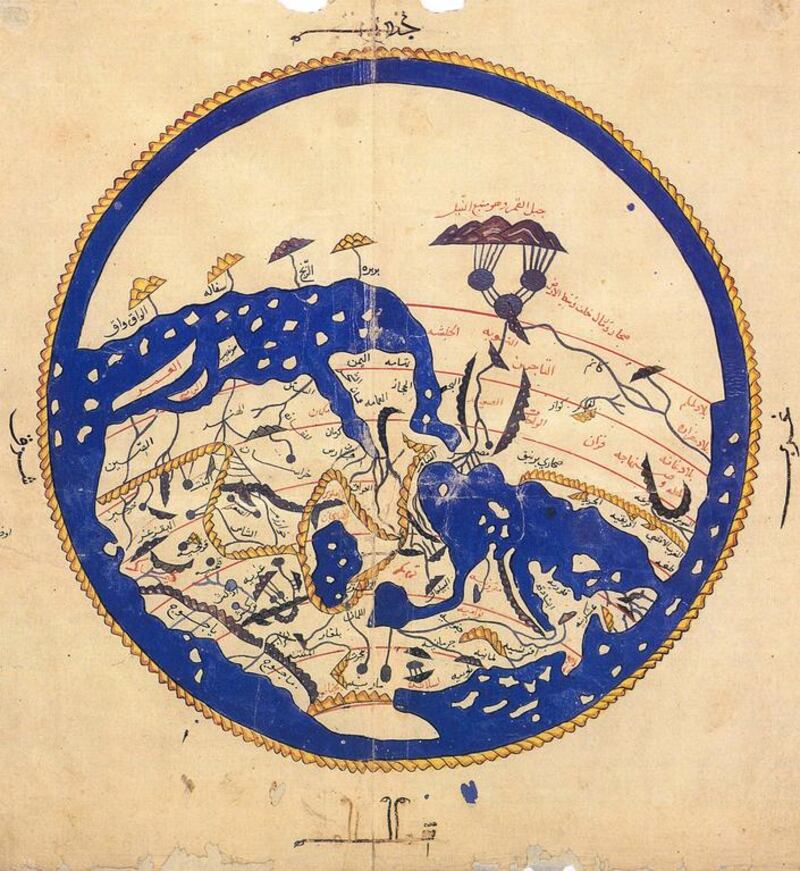 A world map by Muhammed Al Idrisi, 12th century, with north at the bottom. Universal History Archive / Getty Images