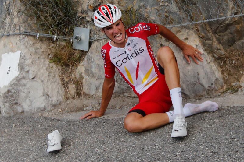 French rider Anthony Perez after a crash. PA