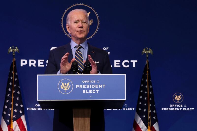 U.S. President-elect Joe Biden delivers remarks on national security and foreign policy at his transition headquarters in Wilmington, Delaware, U.S. December 28, 2020. REUTERS/Jonathan Ernst