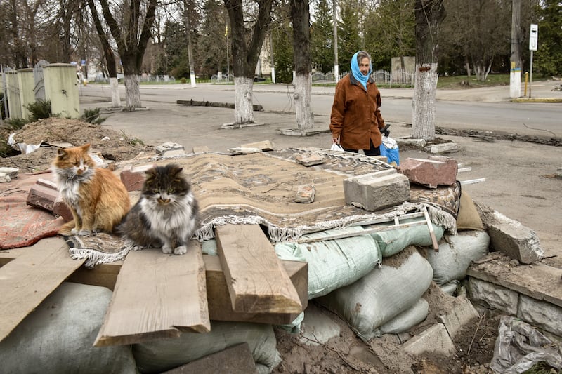 An abandoned Russian military position in Borodyanka town near Kyiv. EPA