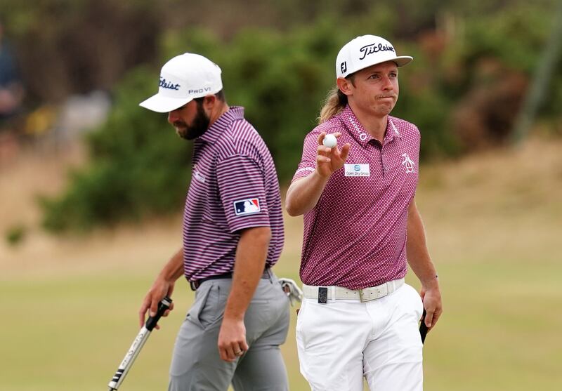 Cameron Smith celebrates his birdie on the 10th. PA