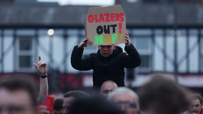  Manchester United fans protest ahead of the Liverpool match. Action Images