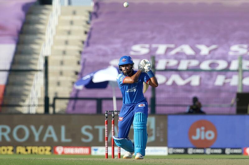 Shreyas Iyer captain of Delhi Capitals plays a shot during match 42 of season 13 of the Dream 11 Indian Premier League (IPL) between the Kolkata Knight Riders and the Delhi Capitals at the Sheikh Zayed Stadium, Abu Dhabi  in the United Arab Emirates on the 24th October 2020.  Photo by: Vipin Pawar  / Sportzpics for BCCI
