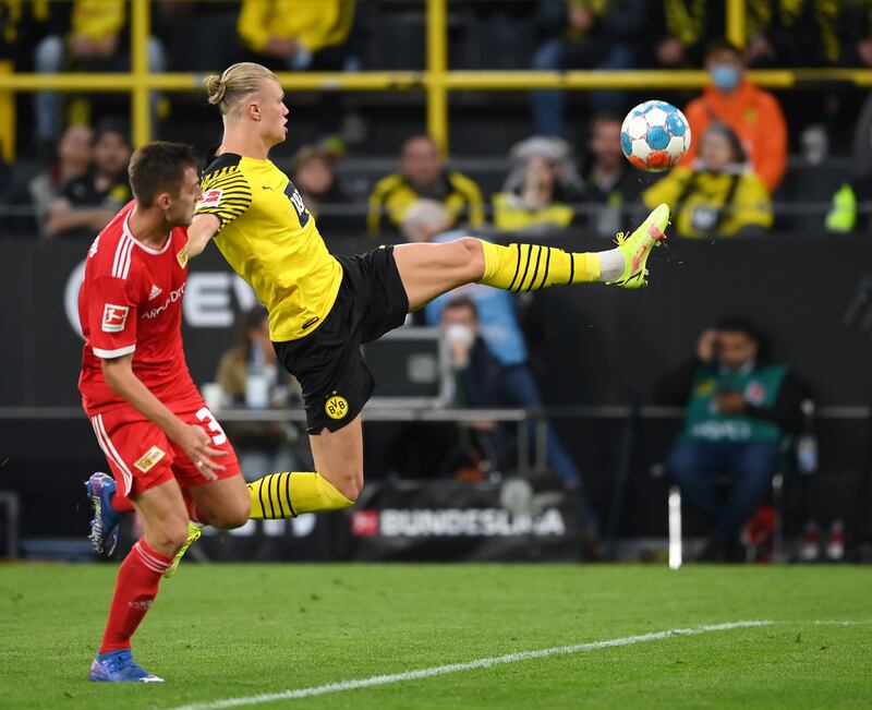 Erling Haaland scores during the Bundesliga match between Borussia Dortmund and Union Berlin at Signal Iduna Park. Getty