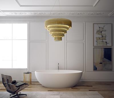 Turn your bathroom into an oasis of calm with soothing colours or go all out by fitting this Delightfull chandelier. Courtesy Delightfull