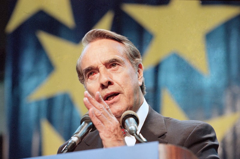 Dole speaks to supporters in Kansas as he announces his bid for the Republican nomination for president in April 1995. AP