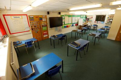 Tables are seen in a classroom as teacher Rhiannon Sharman makes preparations for Watlington Primary School to reopen to children on June 1, following the outbreak of the coronavirus disease (COVID-19), Watlington, Britain, May 21, 2020. REUTERS/Eddie Keogh