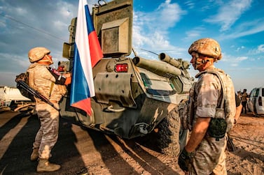 Russian military police in the countryside near the north-eastern Syrian town of Amuda on October 24, 2019. AFP