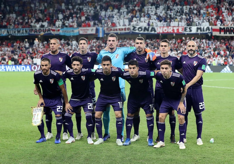 Al Ain, United Arab Emirates - December 18, 2018: River Plate team before the game between River Plate and Al Ain in the Fifa Club World Cup. Tuesday the 18th of December 2018 at the Hazza Bin Zayed Stadium, Al Ain. Chris Whiteoak / The National