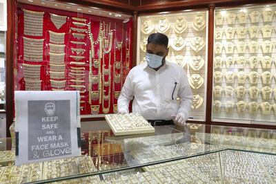 RAK , UNITED ARAB EMIRATES , May 13 – 2020 :-  Mohammed Iqbal from India working at the Ruby Jewellers shop at the Kuwaiti shopping street in Ras Al Khaimah. (Pawan Singh / The National) For News/Online. Story by Ruba Haza