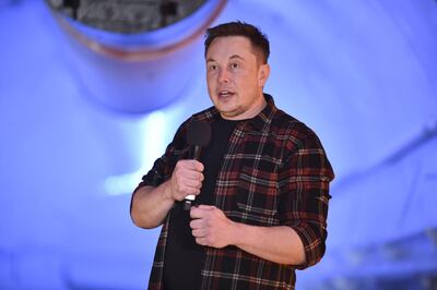 Elon Musk, co-founder and chief executive officer of Tesla Inc., speaks during an unveiling event for the Boring Co. Hawthorne test tunnel in Hawthorne, California, U.S., on Tuesday, Dec. 18, 2018. On Tuesday night, Boring Co. will officially open the Hawthorne tunnel, a preview of Musk's larger vision to ease L.A. traffic. Photographer: Robyn Beck/Pool via Bloomberg