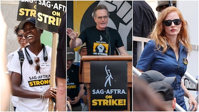 Lupita Nyong'o, Bryan Cranston and Jessica Chastain have been spotted on the picket lines of the Hollywood strike. AFP; EPA