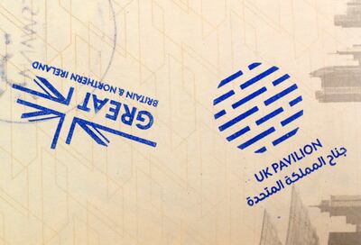 Passport stamp for the pavilion of United Kingdom on the 5th day of Expo 2020, Dubai. 