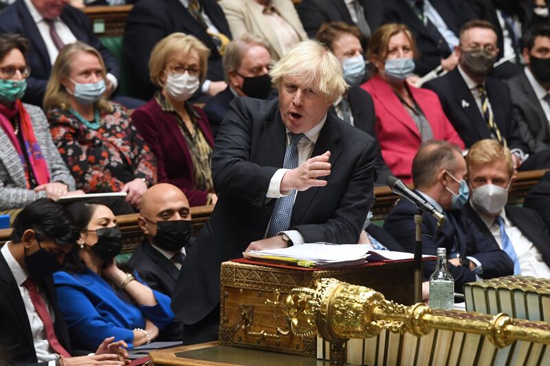Boris Johnson during the Prime Minister's Questions at the House of Commons. Johnson faced questions amid allegations that Downing Street staff held a Christmas party during the Covid-19 lockdown 2020. EPA