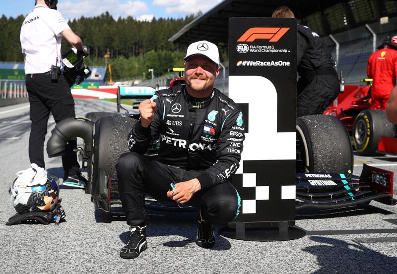 Valtteri Bottas celebrates after winning the Austrian Grand Prix.