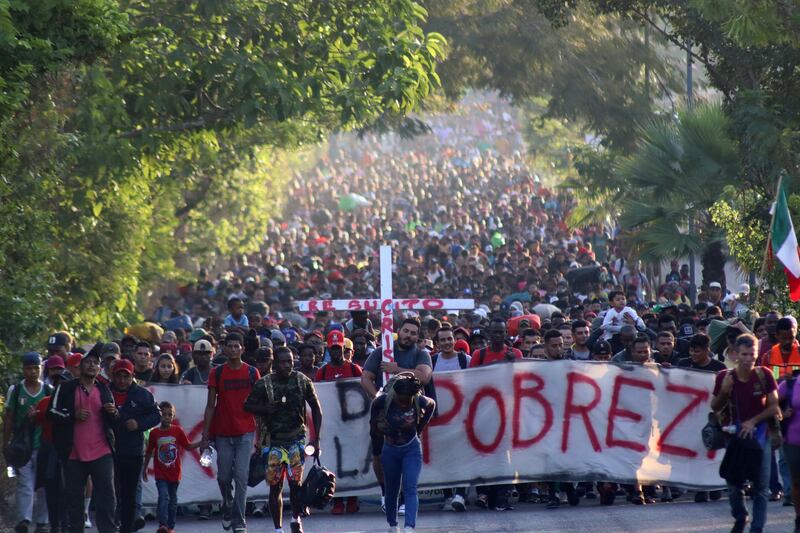 More than 10,000 migrants leave Tapachula in southern Mexico on Christmas Eve, bound for the US. Donald Trump has vowed to begin mass deportations should he win next year's election. EPA