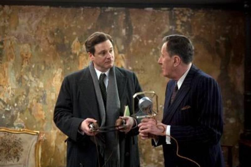 Geoffrey Rush and Colin Firth in Tom Hooper's film THE KING'S SPEECH. Photo by: Laurie Sparham/ The Weinstein Company.