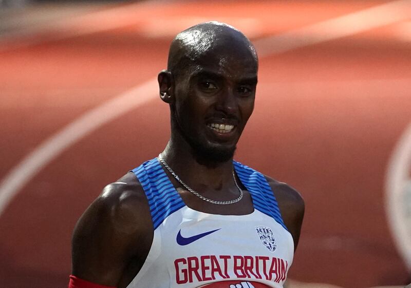 Mo Farah reacts after the 10,000m race. PA