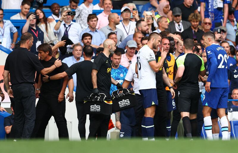 Tottenham manager Antonio Conte reacts after clashing with Thomas Tuchel. Reuters