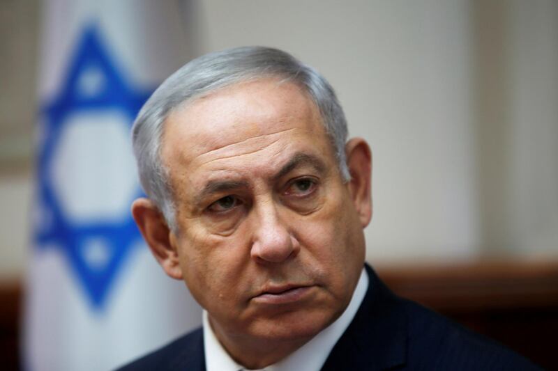 FILE PHOTO: Israeli Prime Minister Benjamin Netanyahu attends the weekly cabinet meeting in Jerusalem November 25, 2018. REUTERS/Ronen Zvulun/File Photo