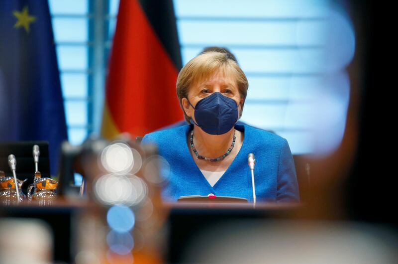 German Chancellor Angela Merkel wears a mask ahead of the weekly cabinet meeting at the Chancellery in Berlin, Germany June 23, 2021. REUTERS/Michele Tantussi/Pool