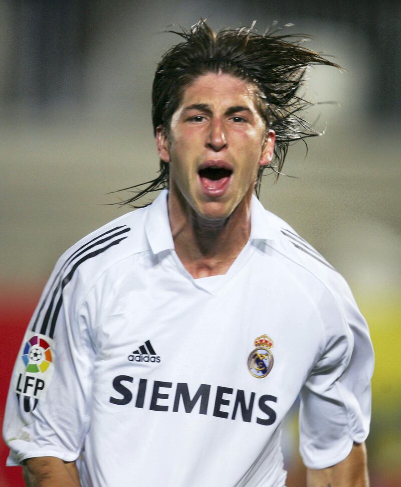 MALAGA, SPAIN - DECEMBER 11:  Sergio Ramos of Real Madrid celebrates after scoring a goal during a Primera Liga match between Malaga and Real Madrid on December 11, 2005 at the Rosaleda stadium in Malaga, Spain. (Photo by Denis Doyle/Getty Images)