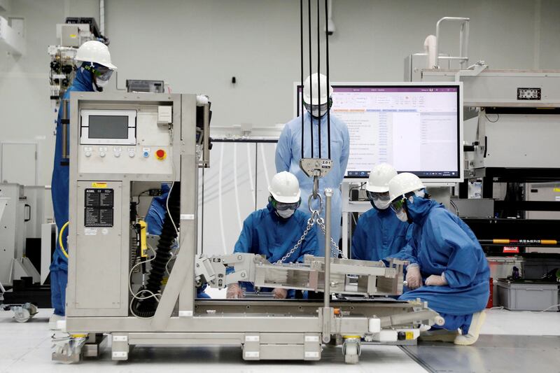 Trainees learn how to build and operate an EUV machine, which makes advanced semiconductors, in Taiwan. Reuters