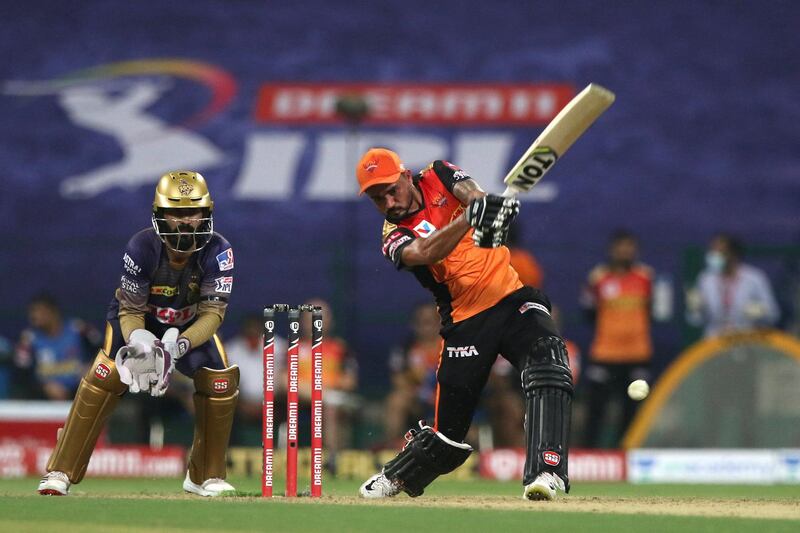 Manish Pandey of Sunrisers Hyderabad plays a shot during match 8 of season 13 of Indian Premier League (IPL) between the Kolkata Knight Riders and the Sunrisers Hyderabad held at the Sheikh Zayed Stadium, Abu Dhabi  in the United Arab Emirates on the 26th September 2020.  Photo by: Pankaj Nangia  / Sportzpics for BCCI