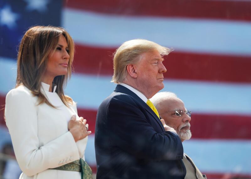 U.S. President Donald Trump and first lady Melania Trump attend the "Namaste Trump" event with Indian Prime Minister Narendra Modi at Sardar Patel Gujarat Stadium, in Ahmedabad, India, February 24, 2020. REUTERS/Al Drago