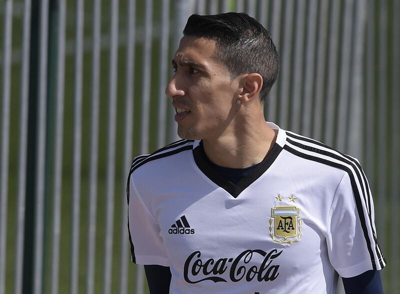 Angel Di Maria looks on during training session at the team's base camp in Bronnitsy. Juan Mabromata / AFP