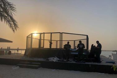 An octagon being built on the beach at Yas Island, a picture posted by Dana White on Twitter.