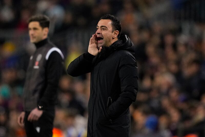 FC Barcelona's head coach Xavi Hernandez reacts during the Spanish LaLiga soccer match between FC Barcelona and Sevilla FC at Camp Nou stadium in Barcelona, Spain, 05 February 2023.   EPA / Alejandro Garcia