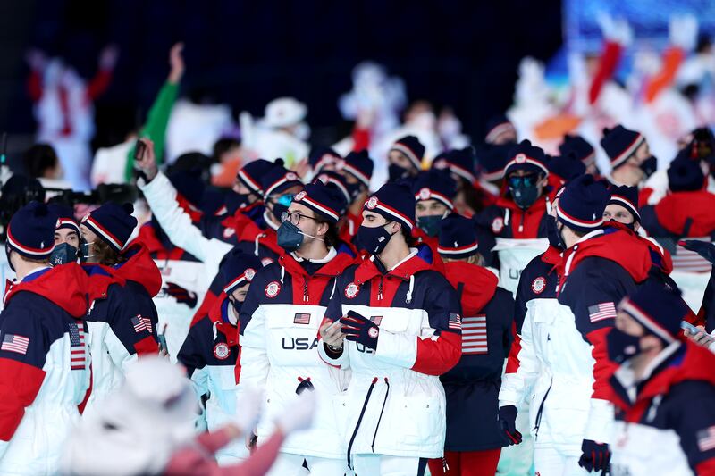 Team USA enters the stadium during the opening ceremony of the Beijing 2022 Winter Olympics at the National Stadium on February 4, 2022. Getty Images