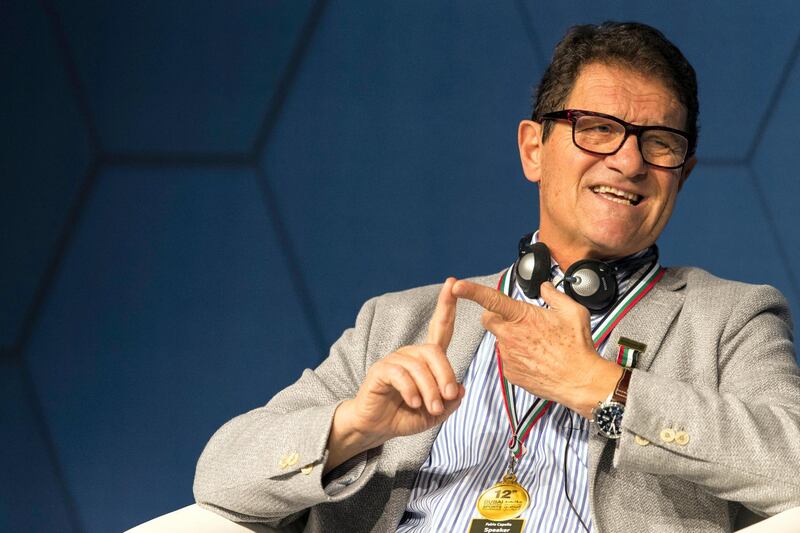 Dubai, United Arab Emirates, December 27, 2017:     Diego Fabio Capello, coach of Jiangsu Suning F.C speaks during a discussion on Investing in the Youth Sector, during the Dubai International Sports Conference at Madinat Jumeirah in the Jumeirah area of Dubai on December 27, 2017. Christopher Pike / The National

Reporter: John McAuley
Section: Sport