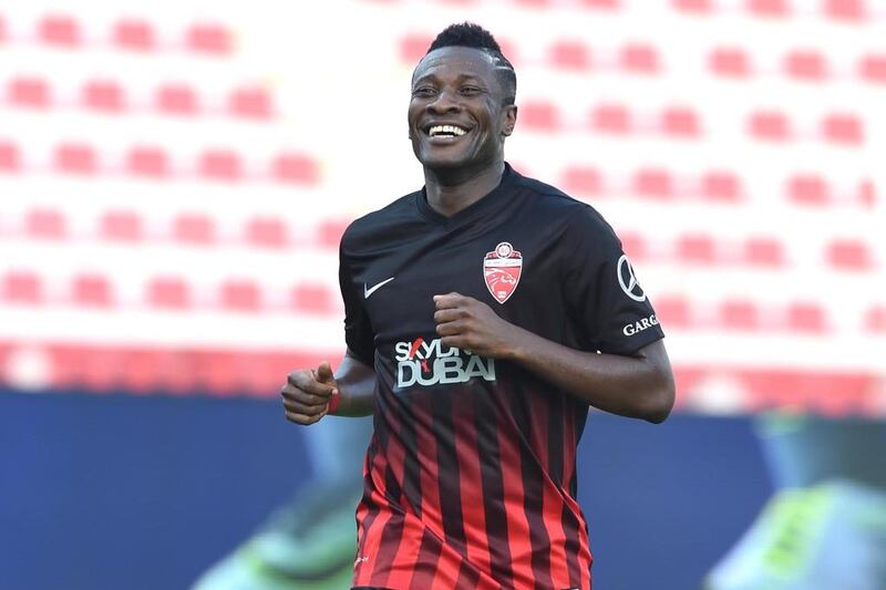 Asamoah Gyan now has 96 goals in 84 matches in the UAE. Arshad Khan / AGL / September 17, 2016