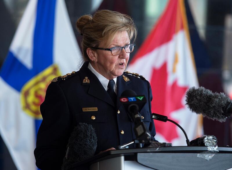 Assistant Commissioner Lee Bergerman, commanding officer of the Nova Scotia Royal Canadian Mounted Police, addresses a news conference at RCMP headquarters in Dartmouth, Nova Scotia.   AP