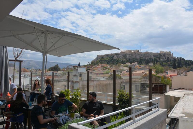 The terrace of Couleur Locale cafe in Athens. Rosemary Behan