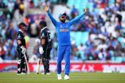 LONDON, ENGLAND - MAY 25: Virat Kohli of India gestures during the ICC Cricket World Cup 2019 Warm Up match between India and New Zealand at The Kia Oval on May 25, 2019 in London, England. (Photo by Jordan Mansfield/Getty Images)