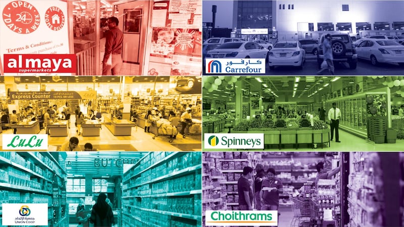 The analysis compared six stores: Choithrams, Al Maya, Spinneys, Carrefour (pictured), Lulu Hypermarket and Union Coop. Illustration by The National