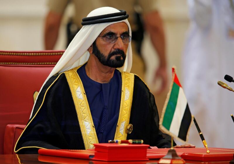 FILE PHOTO: United Arab Emirates Prime Minister, Mohammed bin Rashid Al Maktoum attends the Gulf Cooperation Council's (GCC) 37th Summit in Manama, Bahrain, December 6, 2016. REUTERS/Hamad I Mohammed/File Photo