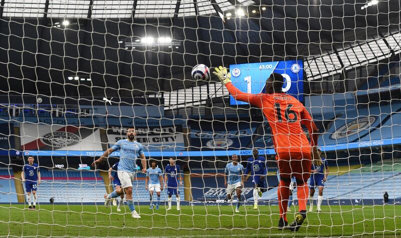 CHELSEA PLAYER RATINGS: Edouard Mendy – 7. No chance with Sterling’s goal and was alert to Aguero’s Panenka. Wasn’t really called into action much in the second half. Getty Images