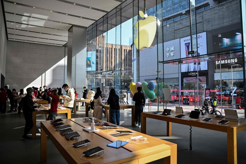 An Apple store in Shanghai. China's Covid-19 restrictions affected the production of iPhones last year. AFP