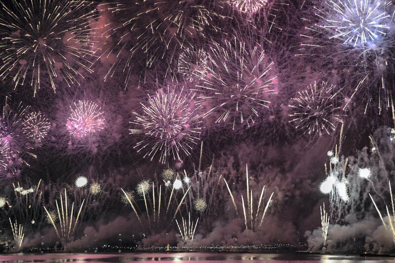 Abu Dhabi, United Arab Emirates - Mega colourful fireworks display to commemorate UAE��s 47th National Day at the Corniche on December 2, 2018. (Khushnum Bhandari/ The National)

