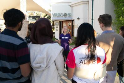 The new vice chancellor addresses students during her recent 'walk with Mariet' event where she showed them the sights of Abu Dhabi. Courtesy: NYUAD